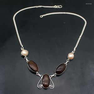 Kedjor Hermosa Natural Tigers Eye White Pearl Silver Color Chain Halsband 18 tum A904