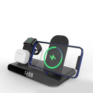 Epacket 30W Fast Wireless Charger 4 в 1 зарядку QI с цифровыми часами и ночным светом для iPhone 14 13 12 Apple Watch 8 7 6 /AirPods