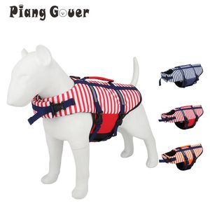 Coletes Stripe Dog Vest Nadar Pet Life Jacket Verão Reflexivo Filhote de Cachorro Swimsuit Pet Roupas para Pequeno Médio Grande Cão