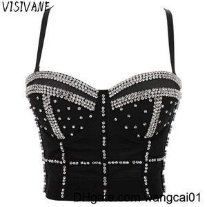 wangcai01 Women's Tanks Camis Visivane Rhinestone Diamond Sequin Tank Top Women Bra Camis Shirt Woman Clothing y2k Shaper Sexy Corset Ladies Crop Tops Blusas