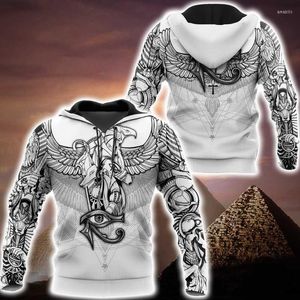 Męskie bluzy egipskie bogowie starożytny tatuaż biały z kapturem z kapturem 3D dla mężczyzny i kobiet bluzy zamek błyskawiczny