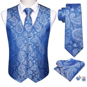 Vests New Blue Men Wedding Suit Vest Blue Floral Jacquard Folral Silk Waistcoat Vests Handkerchief Tie Vest Suit Set Barry. 설계