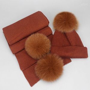 Beanies Beanie/Kafatası Kapakları Saç topu Ebeveyn-Çocuk Şapka Eşarp Takım Kış Kadınlar Birlikte Düz Renk Moda Sıcak Şapkalar Kadın ve Çocuklar11