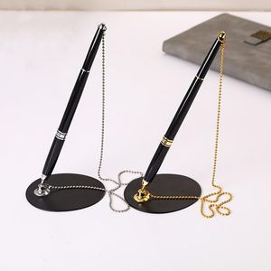 5Pcs Classic Metal Ballpoint Pen Secure Chain Attached Base Stand Desk Office Counter Signature Pens Stationery Gift