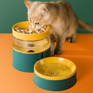 Feeding 2022 Dog Bowl Contrast Color Automatic Feeder Pet Heightened Neck Protection Water Dispenser Cat Food Dualuse