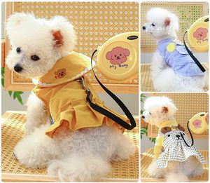 Dog Harness Dress for Small Dogs Girl and Leash, Puppy Clothes with D Ring, Pet Cat Outfit