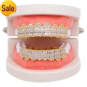 Mister Jewelry 18 Karat Gold Grillz Zähne mit Baguette-Diamant Gold Grillz Hip-Hop-Zähne