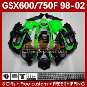 Kropp för Suzuki GSXF750 GSXF600 Black Katana GSXF 600 750 CC 600cc 750cc 1998 1999 2000 2001 2002 169no.99 GSX750F GSXF-600 GSXF-750 GSX600F 98 99 00 01 02 FAIRING GREEN