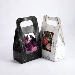 Gift Wrap Flower Box Handväska Marmor Mönster Kraft Paper Bag Wedding Rose Party Packaging For Candy Cake Födelsedag