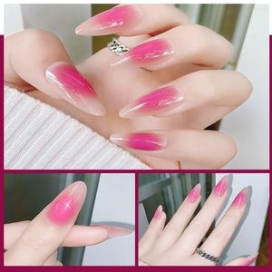 False unhas 24pcs Pressione em gel francês em forma de amêndoa vestível Dicas de unhas de unhas acabadas de amêndoa destacável