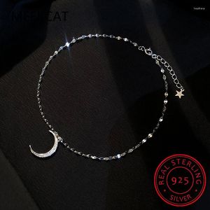 Anklets 925 Sterling Silver Moon Cubic Zircon Anklet Bracelet Dainty Meniscus Jewelry For Women Summer Beach Gift S-B321