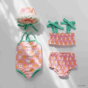 Two-Pieces Summer Newborn Baby Girls Split Swimsuits Floral Style Beach Vacation Infants Pleated Swimwear Kids Clothes