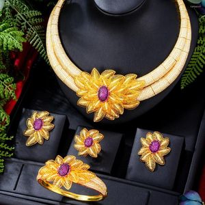 Серьги ожерелья устанавливают Jimbora 4pcs Luxury Penden Bangle Ring Полнокайливый нигерийский свадебный подарок высокий качество