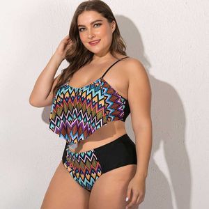 Damen Plus Size Bademode Plus Size Bikinis Set Bademode für Damen 5xl 4xl 3xl 2xlHohe Taille Rüschen Gestreifter Volant Biuiqni Large Size Beach Wear 2023 New Z0508