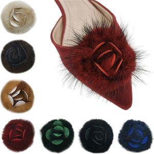 Shoe Parts Accessories Fluffy Pom Clips Detachable Wedding Pumps Decoration Rose Flower Embellishment for Bag 2 Pcs 230510