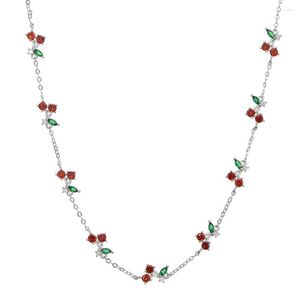 Kedjor 2023 Spring Gift Jewelry Green Red Cz tunn kedja halsband Flower Pendant Choker 35 10cm