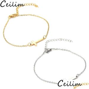 Charm Armbänder Neue Edelstahl Kreuz Armband Gold Silber Farbe Kette Anhänger Armreifen Für Frauen Männer Mode Freundschaft Je Dhgarden Dh5TV