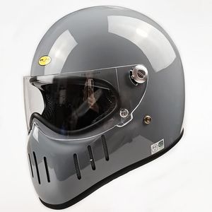 オートバイヘルメットヘルメット透明で黒いレンズレトロヴィンテージブタの口のある日本語スタイルのヘルメットフルフェイスグラスファイバーシェルコ