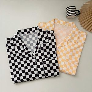Blusas femininas Dayifun moda feminina camisa xadrez blusa chique de manga curta camisas de impressão casual feminino
