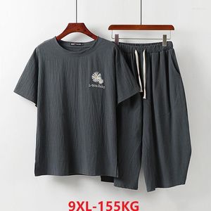 Camisetas masculinas de alta qualidade de verão estilo chinês de manga curta e shorts homens linho tamanho grande tang cane