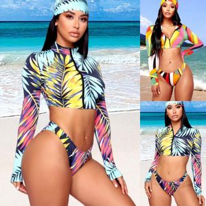 Women's Swimwear Long Crop Top Bikini 2023 Printed Women Swimsuit Female T-shirt Sexy Bathing Suit