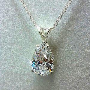 Water Drop 3Ct AAAAA Zircon Pendant Silver Color Wedding Pendants Necklace For Women Charm Party Choker Jewelry Gift