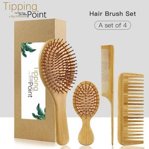 Щетки для волос 4 Buah set sisir bambu sikat kayu alami rambut detangle antistis pijat kulit kepala wanita untuk perawatan sehat 230510