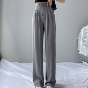 Damenhosen Capris Frauen Sommer Anzughosen Koreanischer Stil Einfarbig Hohe Taille Lose Beinhosen Büro Damen Weiblich Gerade Mit Taschen 230510