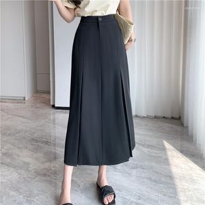 Röcke Koreanische Mode Hohe Taille A-Linie Lange Büro Damen Eleganter Anzug Rock 2023 Frühling Sommer Casual Midi Frau