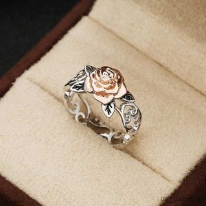 Band Rings Finger fire Exquisite two-color Flower Ring Solid rose gold fashion flower jewelry proposal Gift Beach Party Jewelry