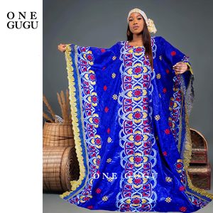 Ethnic Clothing African Dashiki Outfits Ryal Blue Bazin Riche Long Dress With Stones Embroidery Laces Nigerian Wedding Party Basin Dresses 230510