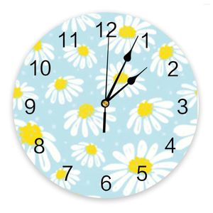 Duvar saatleri papatya mavi bitki küçük taze çiçek pvc dijital saat modern tasarım oturma odası dekor büyük saat sessiz asılı