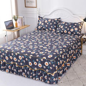 Sängkjol Fashion Printed Brushed Bamboo Fabric Bed Kjol Inklusive kuddväskor för att dekorera sovrum hemma 230510