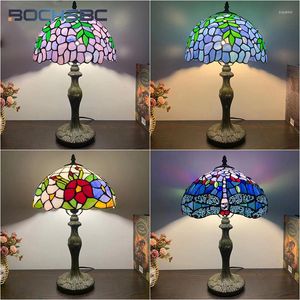 Table Lamps BOCHSBC Tiffany Stained Glass Lamp Violet Pastoral Style Living Room Study Bedroom Eye Protection Light Decorative