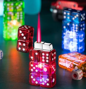 Latest Dice Shape LED Flashing Jet Lighter 4 Colors Inflatable No Gas Windproof Metal Cigar Butane Straight Lighters Smoking Tool Accessories