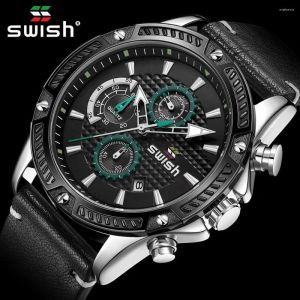 Wristwatches S Chronograph Calendar Date Watches for Men Leather Band Sports Wristwatch Business Clock Waterproof Military Relogio