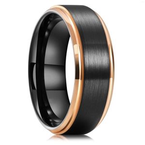 Wedding Rings Fashion 8mm Black Brushed Titanium Stainless Steel For Men Women Rose Gold Color Edge Ring Party Jewelry Gifts