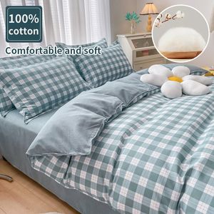 Conjuntos de cama conjuntos 100% algodão xadrez verde capa nórdica 90 Skin Friendly DuvetCover 2pcs fronha sem folha 230510