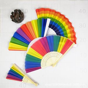 Folding Rainbow Fans Vintage Style Rainbow Printing Crafts Home Festival Decoration Plastic Hand Held Dance Fans