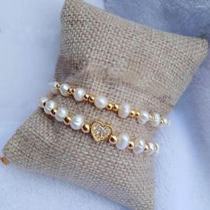 Strand YASTYT 2023 In Fashion Jewelry Freshwater Pearls Zircon Heart Charm Golden Bead Friendship Bracelets For Women Gift