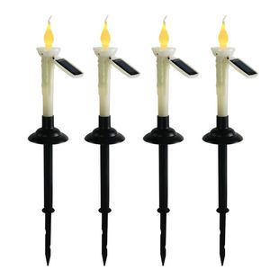 Lawn Lamps 4pcs Ground Plug LED Lamp Pathway Christmas Landscap Home Decor Flameless Taper Candle Light Battery Operated Yard Garden