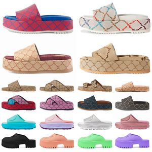 Designer Sandálias Famoso Designer Mulheres Homens Luxo Slide Flats Fundo grosso Flip Flops【code ：L】Embroidered Printed Jelly Rubber Leather Slippers