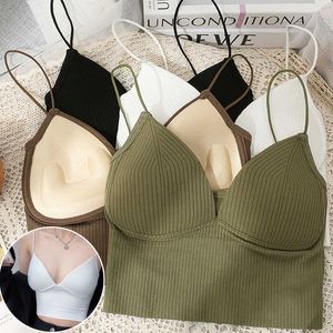 Women's Tanks Camis Sexy Thin Tank Top Women Seamless Underwear Camisole Straps Striped Bralette Lingerie OnePiece Tube Basic Underwear Padded Bra Z0510