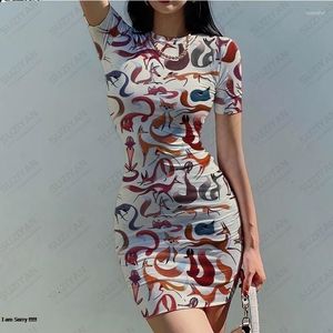 Casual Dresses Summer Tight Montering Women's Short Sleeved Round Neck Dress 3D Print Temperament Sexiga skinkor lindade