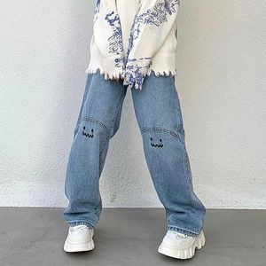 Jeans da uomo 2023 Preppy Style Ricamo Kpop Baggy Uomo Jeans Pantaloni Casual Coreano Moda Donna Pantaloni in denim dritto Hosen Herren Z0508