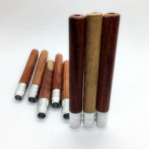 Natural Wooden Mini Smoking Tube Dry Herb Tobacco Filter Aluminium Digger Catcher Taster Bat One Hitter Portable Handpipes Hand Tips Cigarette Wood Pipes Holder DHL