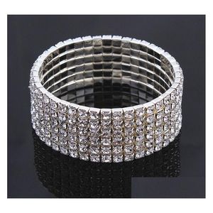 Armreif Mode 16 Reihen Weiß Kristall Tennis Armband Braut Stretch Silber Ton Ideal Für Drop Lieferung Schmuck Armband Dhgarden Dhnqt