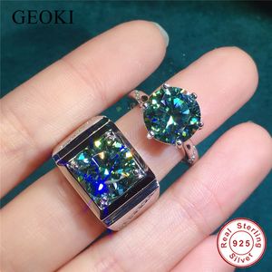 Solitaire Ring Geoki 925 Sterling Silver Cincin Pasangan Hijau Biru Butir Besar Batu Utama 11mm 5 Karat Perhiasan Zamrud Mewah 230510