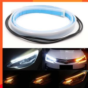 New 2Pcs Car LED Light Strip DRL Daytime Running Lights Flexible Auto Headlight Surface Decorative Lamp Flowing Turn Signal Styling