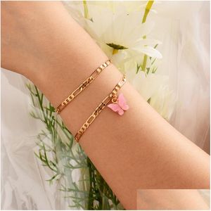 Charm Bracelets Butterfly Bracelet For Women Simple Acrylic Gold Color Chain Bohemian Beach Jewelry Drop Delivery Dhcqi